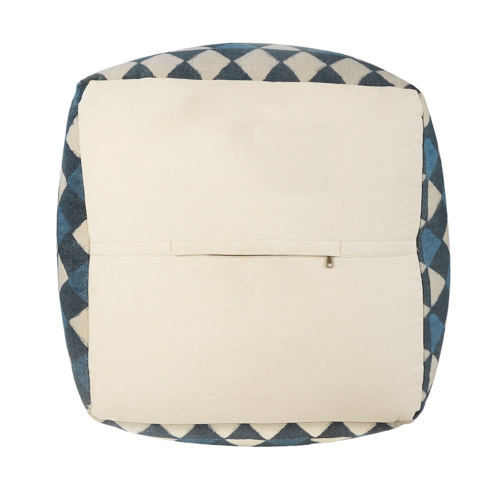 Pacifica Cotton Indoor Pouf in Blue/Cream, 20" x 20" x 20". Picture 3