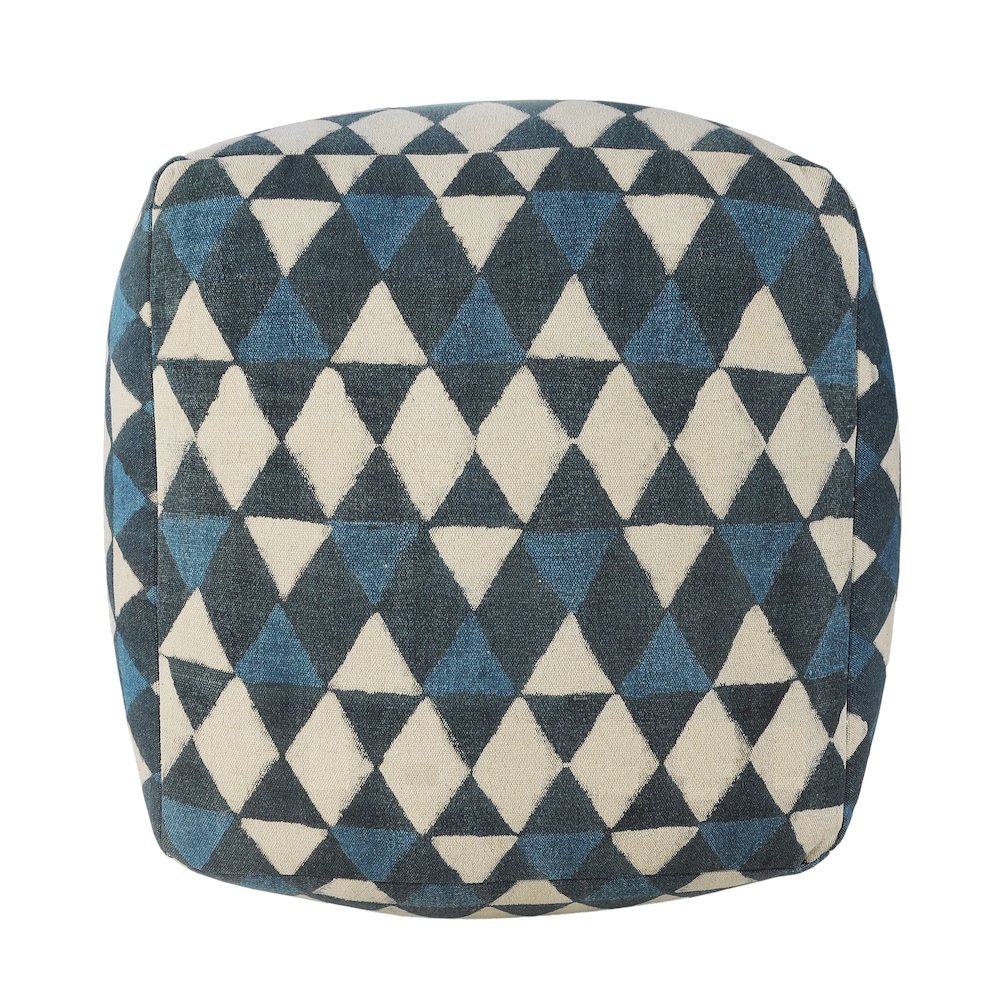 Pacifica Cotton Indoor Pouf in Blue/Cream, 20" x 20" x 20". Picture 4