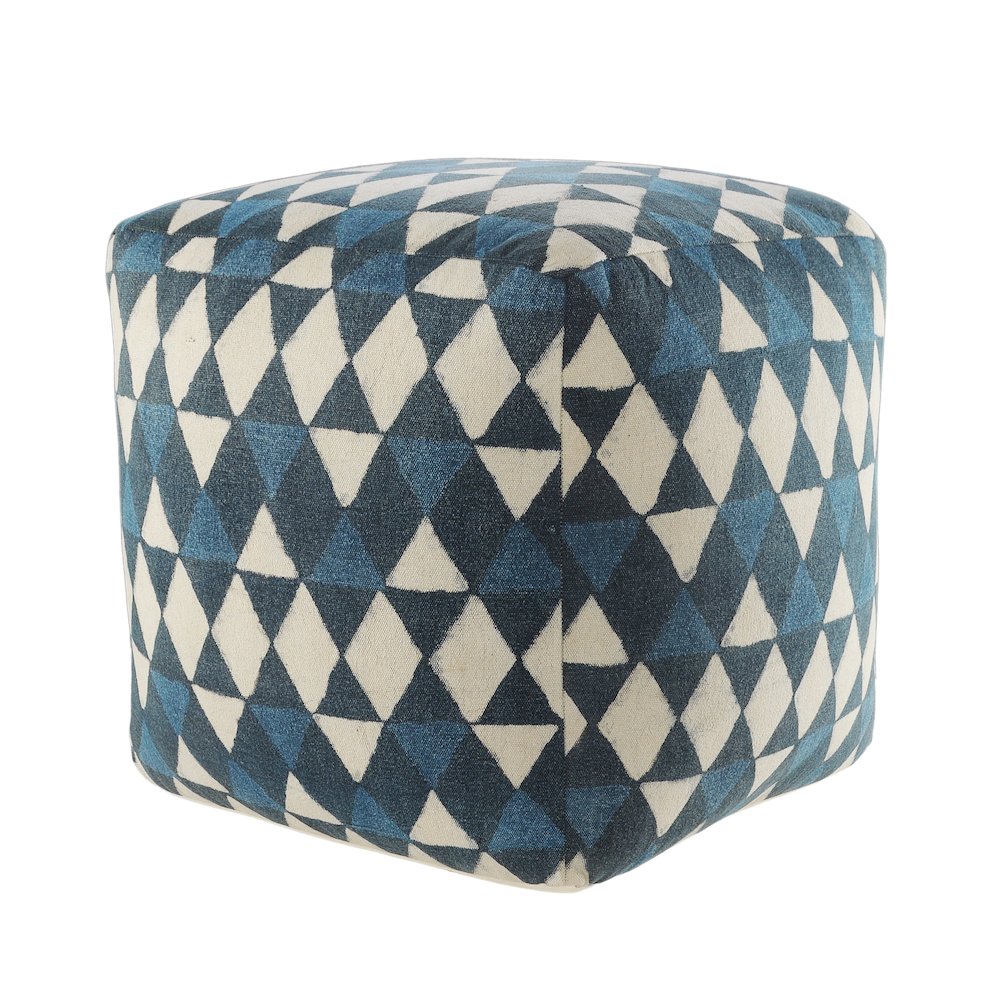 Pacifica Cotton Indoor Pouf in Blue/Cream, 20" x 20" x 20". Picture 5