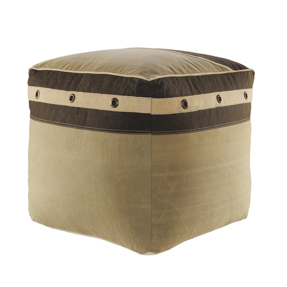 Cadet Cotton Indoor Pouf in Brown/Cream, 20" x 20" x 20". Picture 1