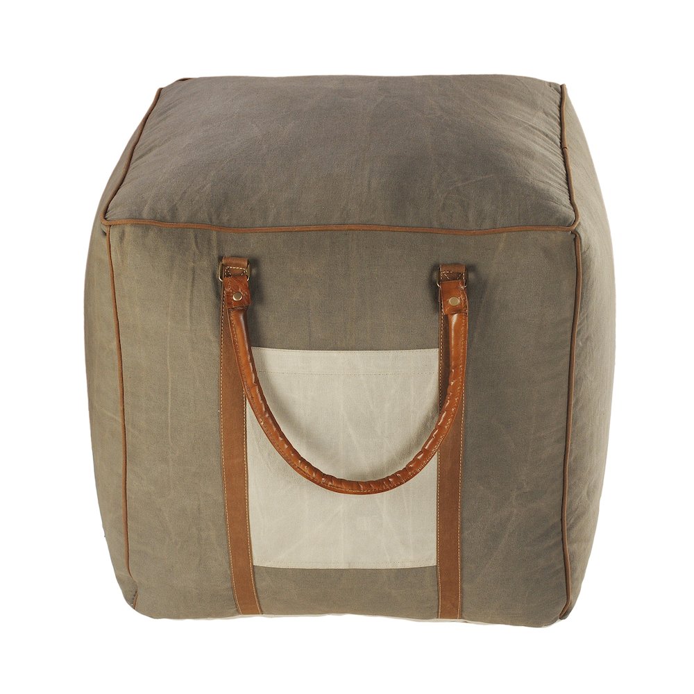 Cadet Cotton Blend Indoor Pouf in Gray/Brown, 20" x 20" x 20". Picture 5