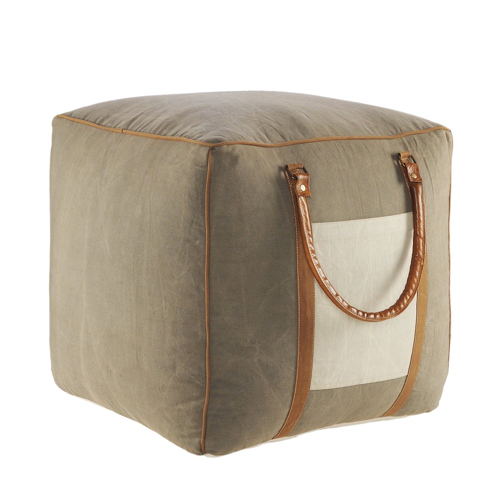 Cadet Cotton Blend Indoor Pouf in Gray/Brown, 20" x 20" x 20". Picture 6