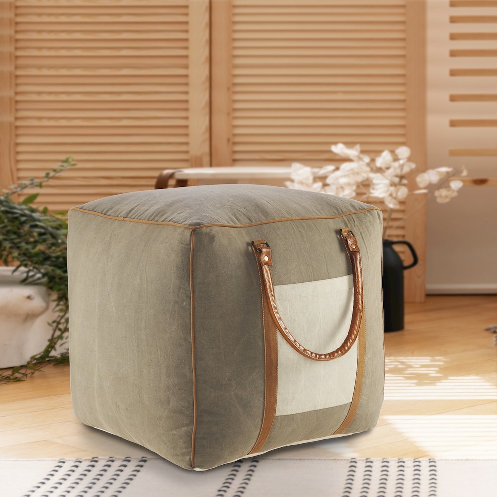 Cadet Cotton Blend Indoor Pouf in Gray/Brown, 20" x 20" x 20". Picture 7