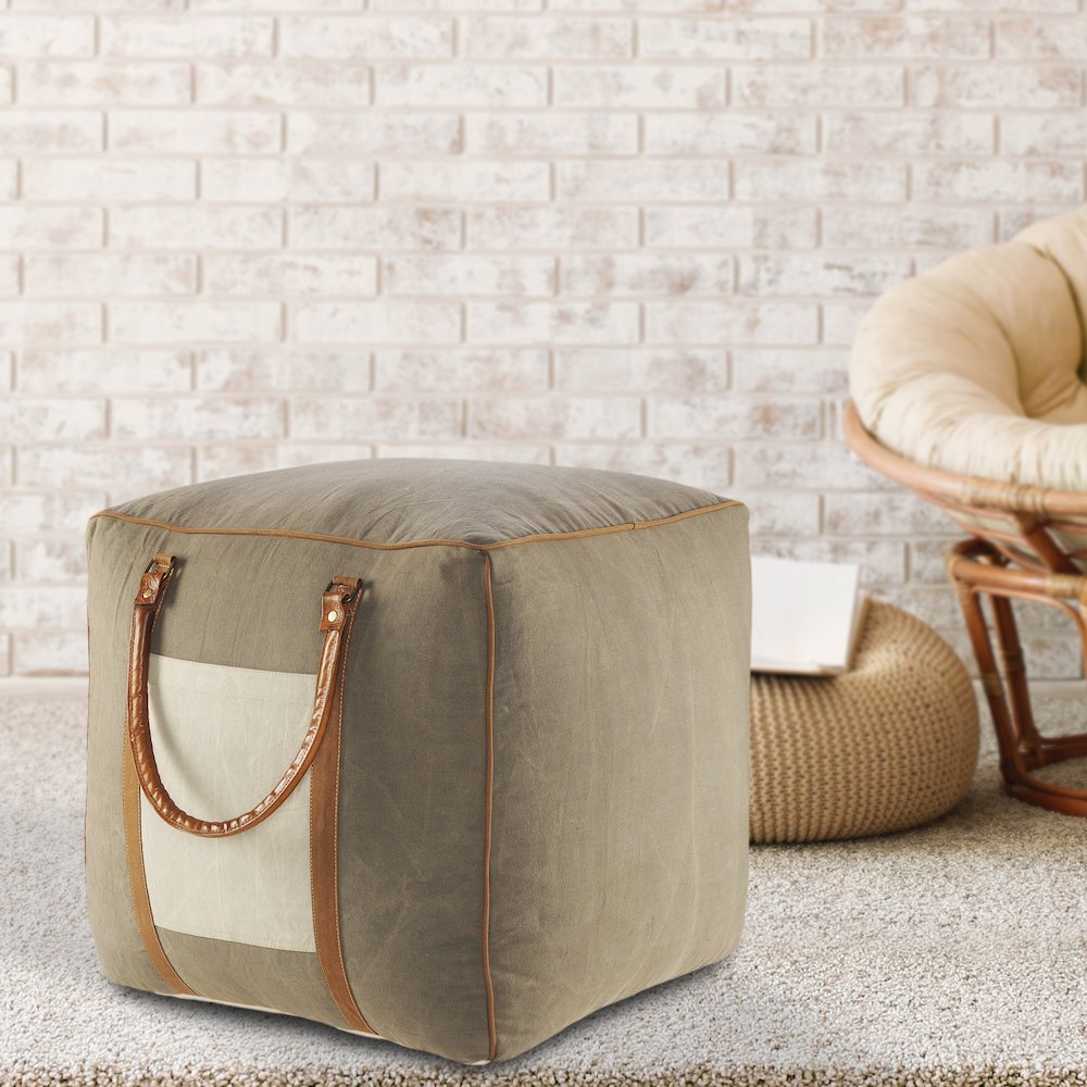 Cadet Cotton Blend Indoor Pouf in Gray/Brown, 20" x 20" x 20". Picture 8
