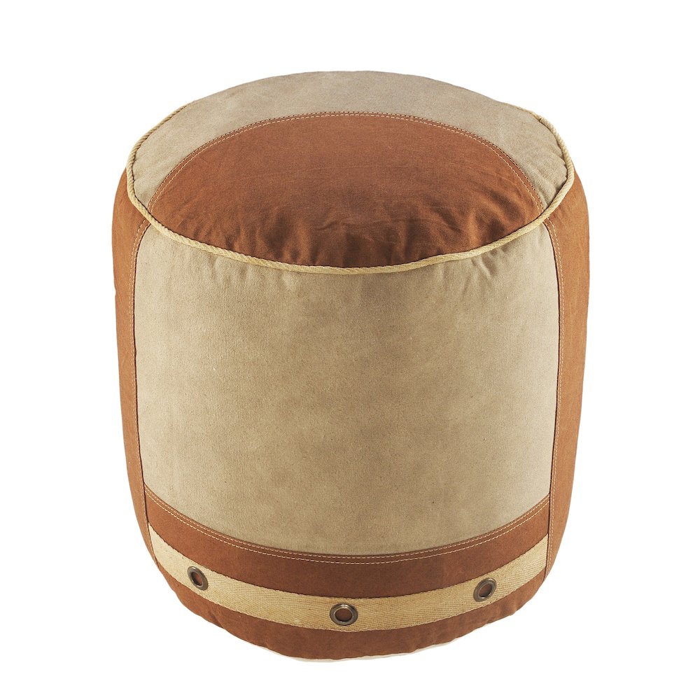 Cadet Cotton Indoor Pouf in Tan/Cream, 16" x 16" x 16". Picture 1