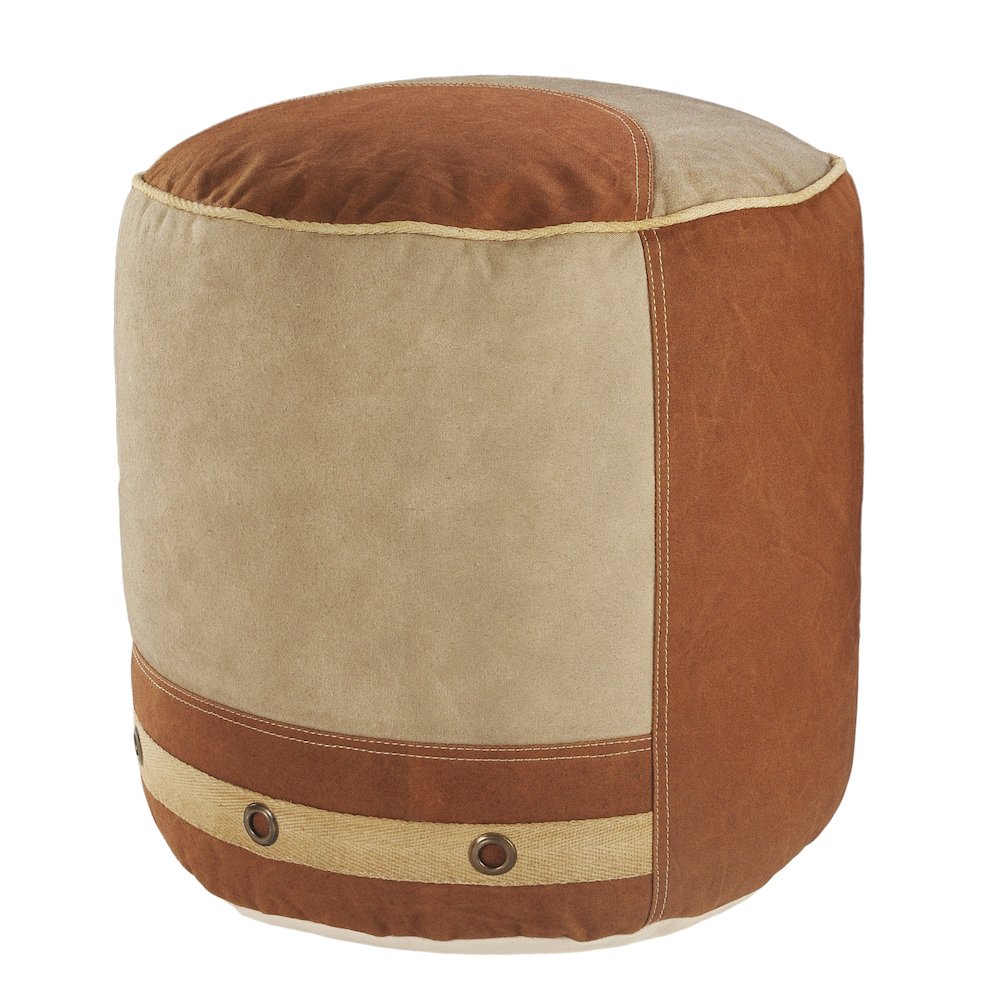 Cadet Cotton Indoor Pouf in Tan/Cream, 16" x 16" x 16". Picture 5