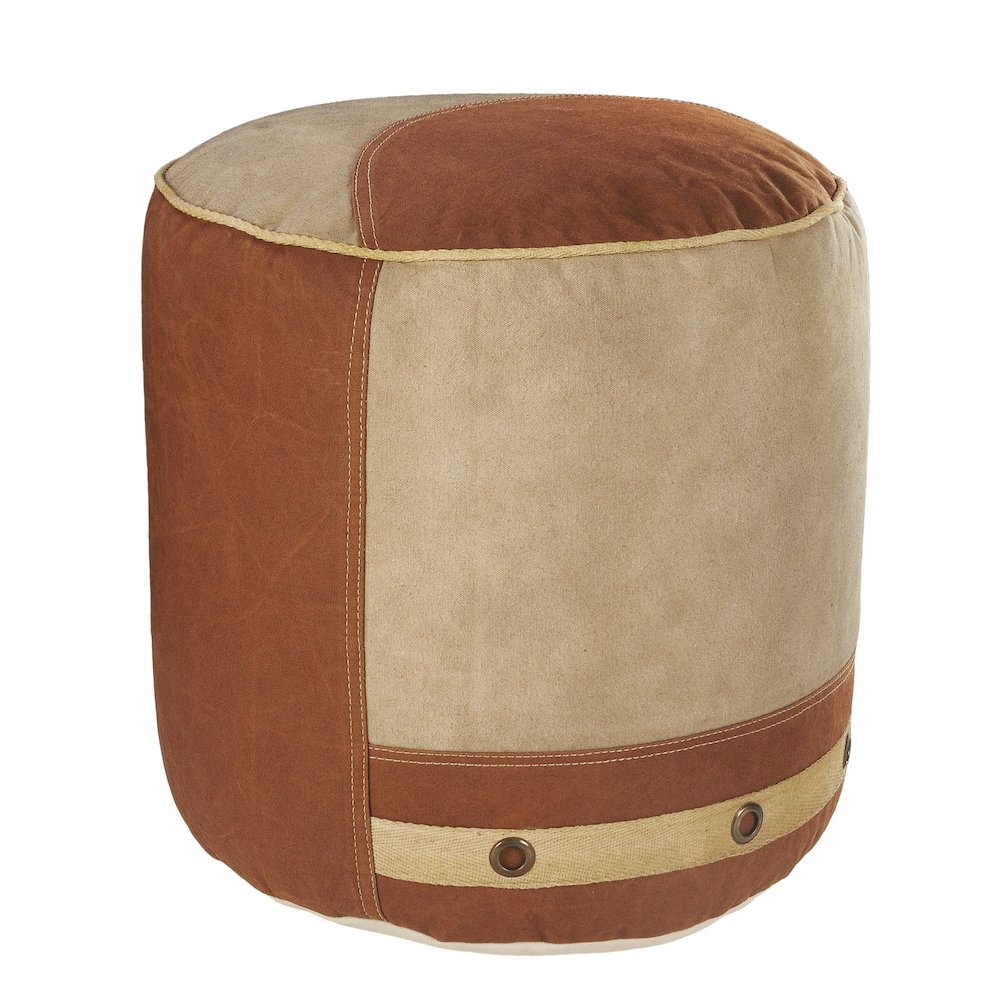 Cadet Cotton Indoor Pouf in Tan/Cream, 16" x 16" x 16". Picture 6