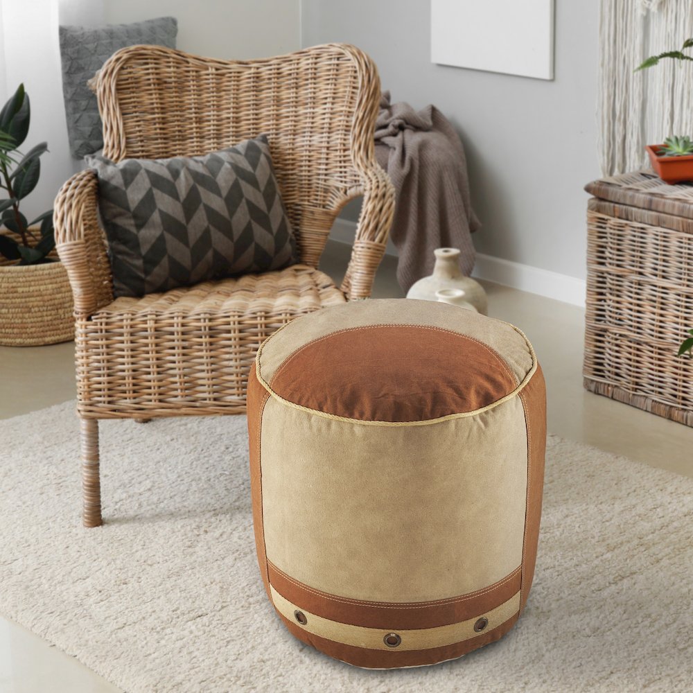Cadet Cotton Indoor Pouf in Tan/Cream, 16" x 16" x 16". Picture 8