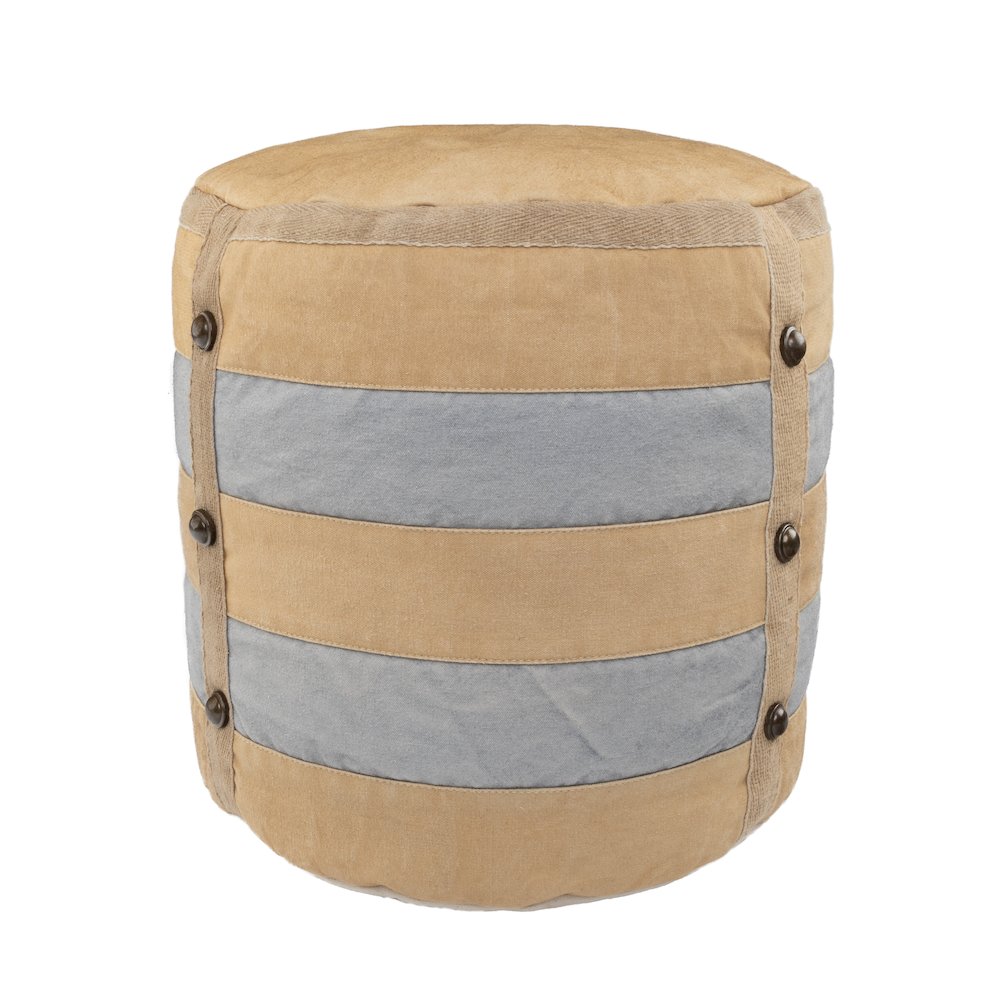 Cadet Cotton Indoor Pouf in Tan/Gray, 16" x 16" x 16". Picture 1