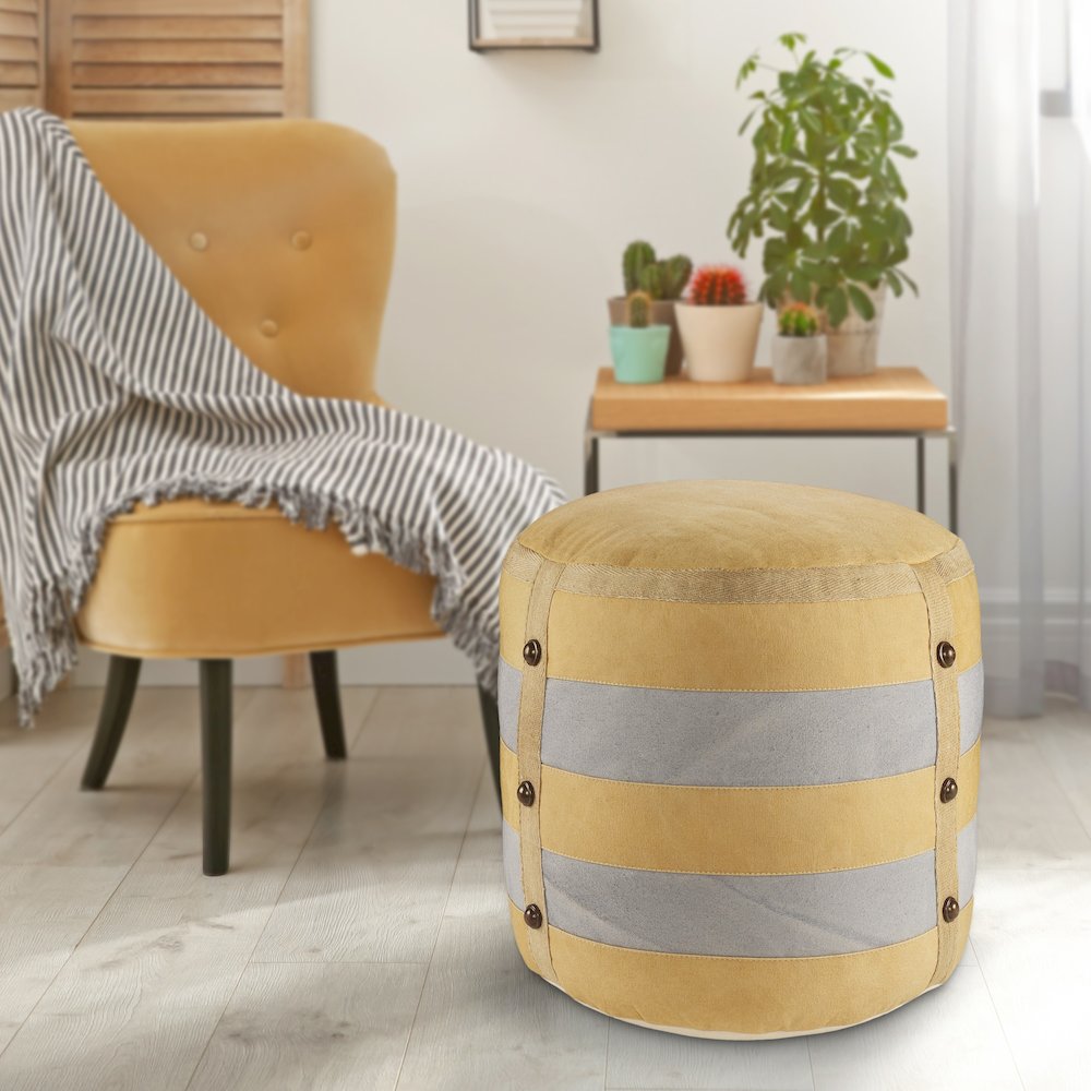 Cadet Cotton Indoor Pouf in Tan/Gray, 16" x 16" x 16". Picture 7