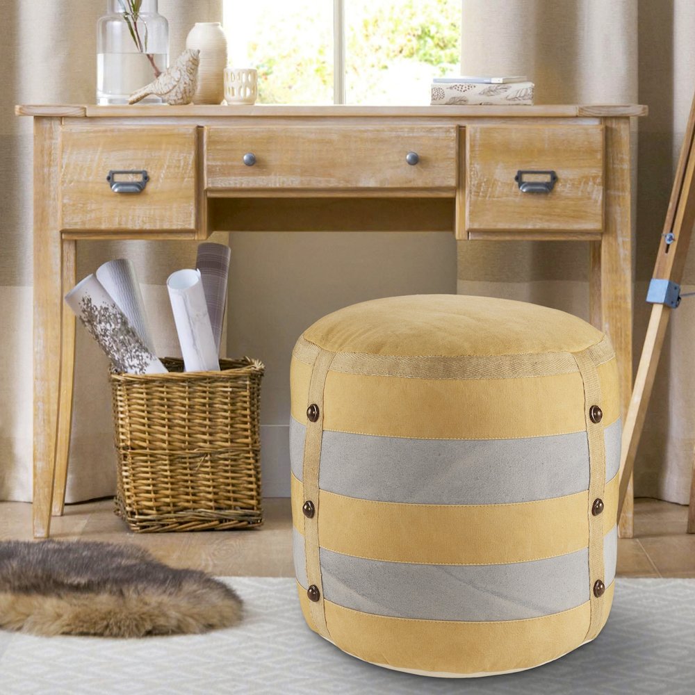Cadet Cotton Indoor Pouf in Tan/Gray, 16" x 16" x 16". Picture 8