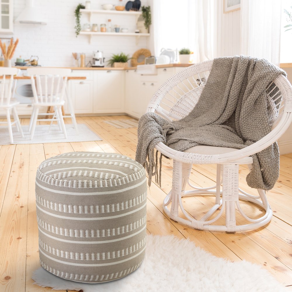 Atlantis Performance Outdoor Pouf in Brown/White, 20" x 20" x 20". Picture 8