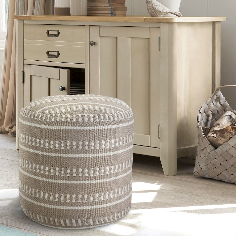 Atlantis Performance Outdoor Pouf in Brown/White, 20" x 20" x 20". Picture 9