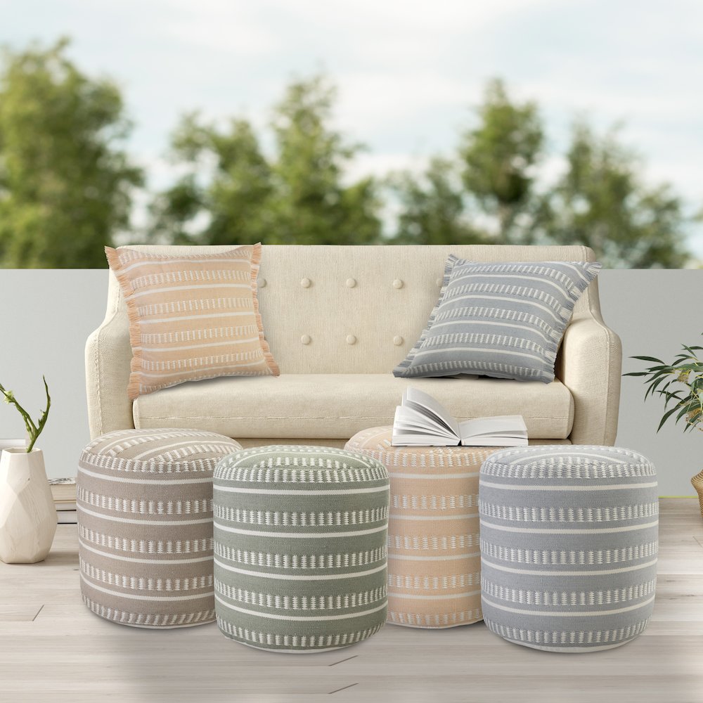 Atlantis Performance Outdoor Pouf in Brown/White, 20" x 20" x 20". Picture 10
