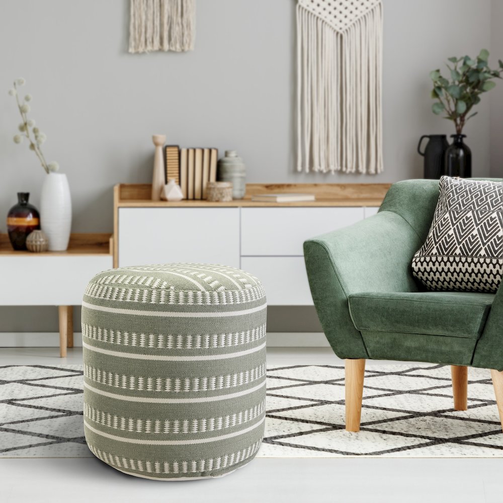 Atlantis Performance Outdoor Pouf in Green/White, 20" x 20" x 20". Picture 9