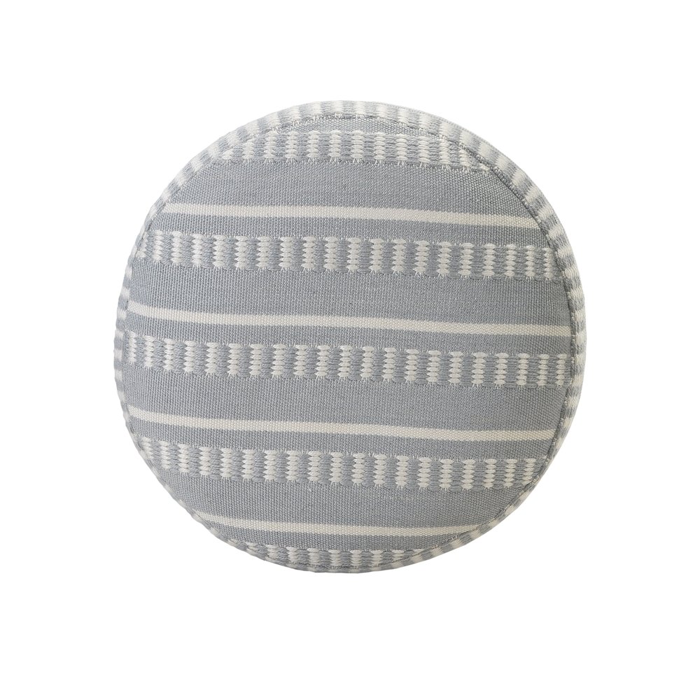 Atlantis Performance Outdoor Pouf in Blue/White, 20" x 20" x 20". Picture 3
