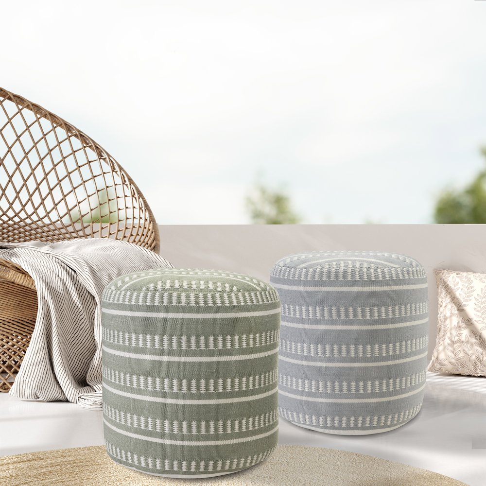 Atlantis Performance Outdoor Pouf in Blue/White, 20" x 20" x 20". Picture 9