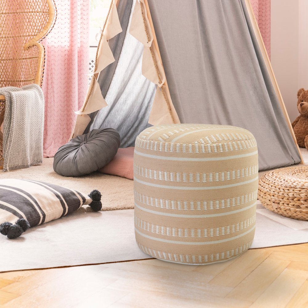 Atlantis Performance Outdoor Pouf in Orange/White, 20" x 20" x 20". Picture 7