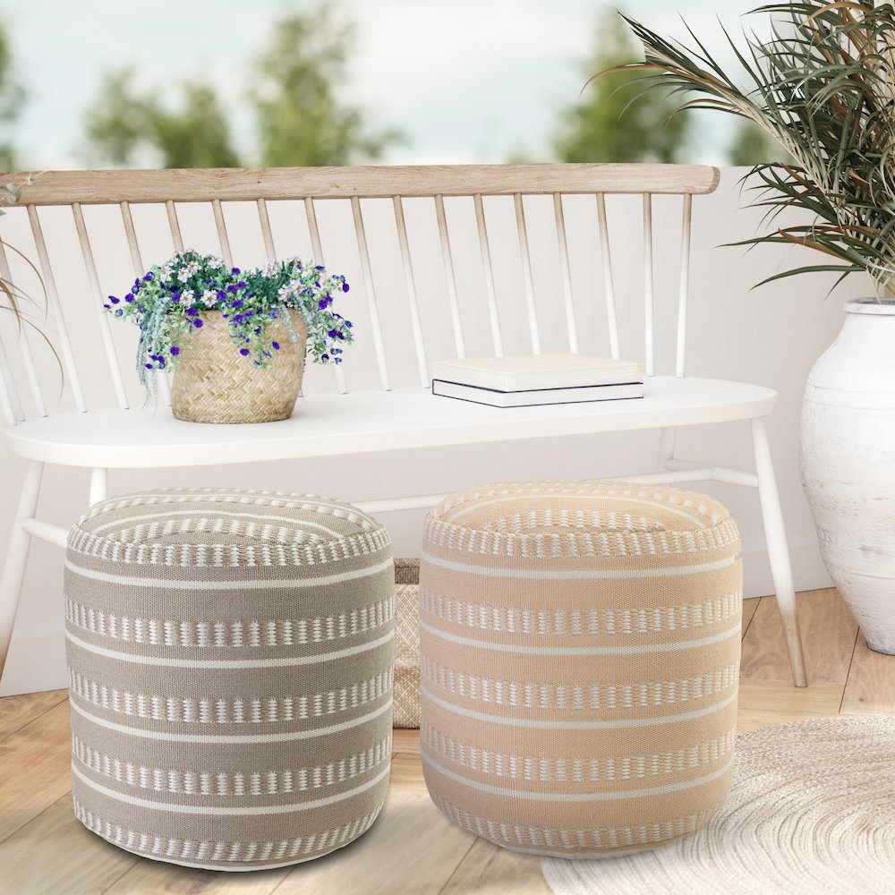 Atlantis Performance Outdoor Pouf in Orange/White, 20" x 20" x 20". Picture 8