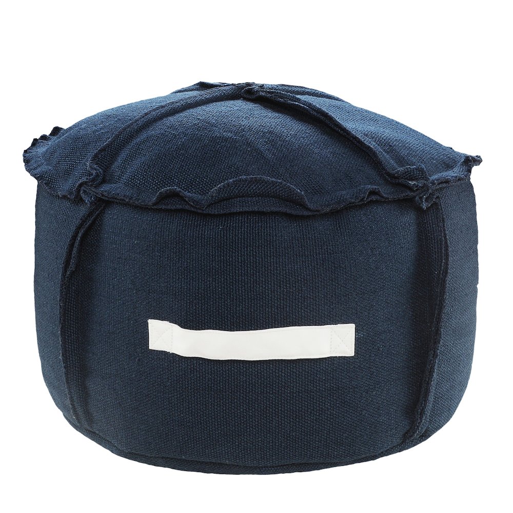 Atlantis Performance Outdoor Pouf in Blue/White, 20" x 20" x 12". Picture 1