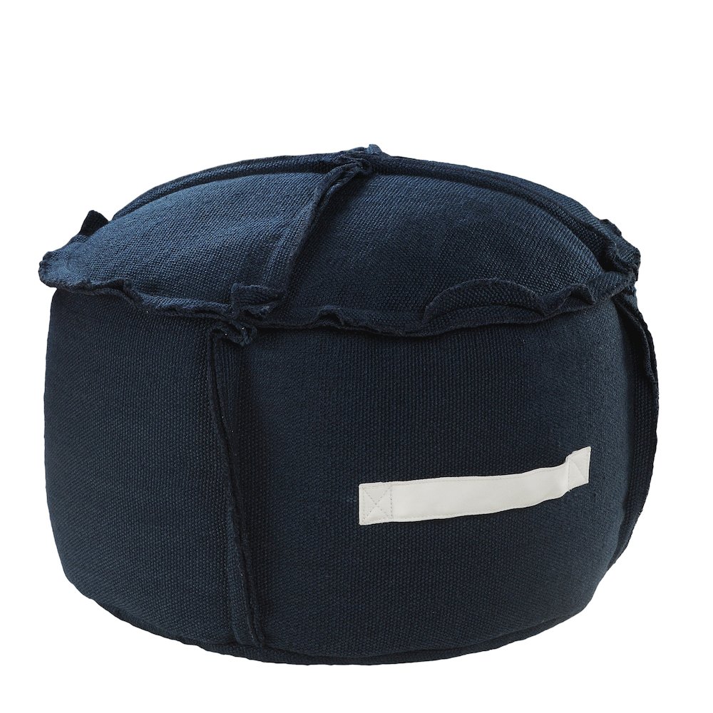 Atlantis Performance Outdoor Pouf in Blue/White, 20" x 20" x 12". Picture 4
