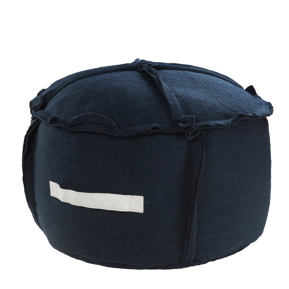 Atlantis Performance Outdoor Pouf in Blue/White, 20" x 20" x 12". Picture 5