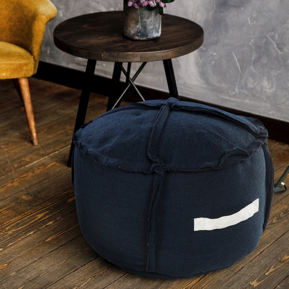 Atlantis Performance Outdoor Pouf in Blue/White, 20" x 20" x 12". Picture 7
