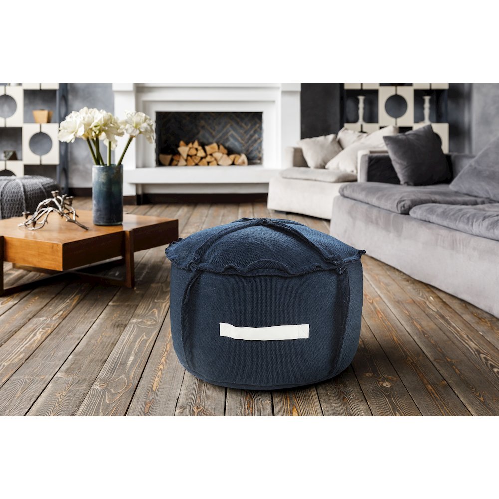 Atlantis Performance Outdoor Pouf in Blue/White, 20" x 20" x 12". Picture 8
