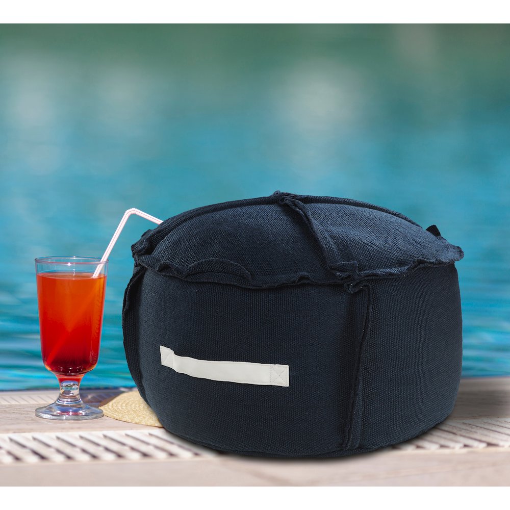 Atlantis Performance Outdoor Pouf in Blue/White, 20" x 20" x 12". Picture 9