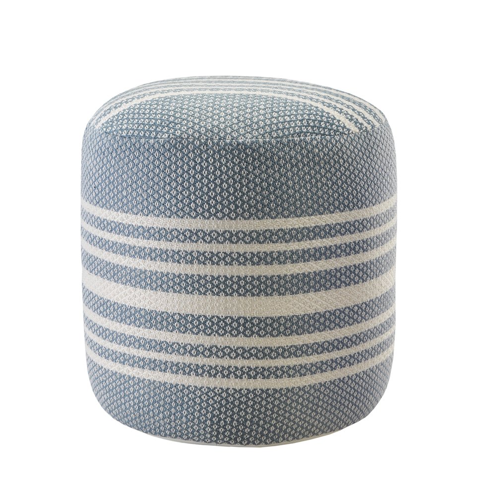 Atlantis Performance Outdoor Pouf in Blue/White, 20" x 20" x 20". Picture 1