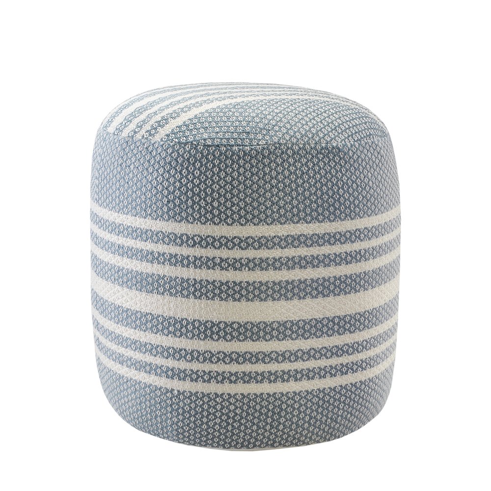 Atlantis Performance Outdoor Pouf in Blue/White, 20" x 20" x 20". Picture 4