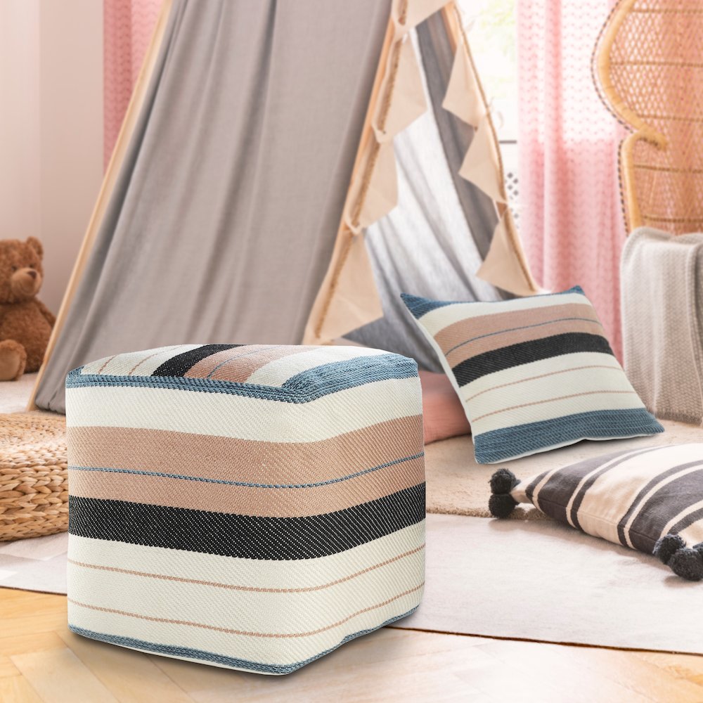 Atlantis Performance Outdoor Pouf in White/Pink, 20" x 20" x 20". Picture 7