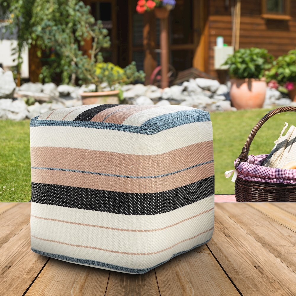 Atlantis Performance Outdoor Pouf in White/Pink, 20" x 20" x 20". Picture 8
