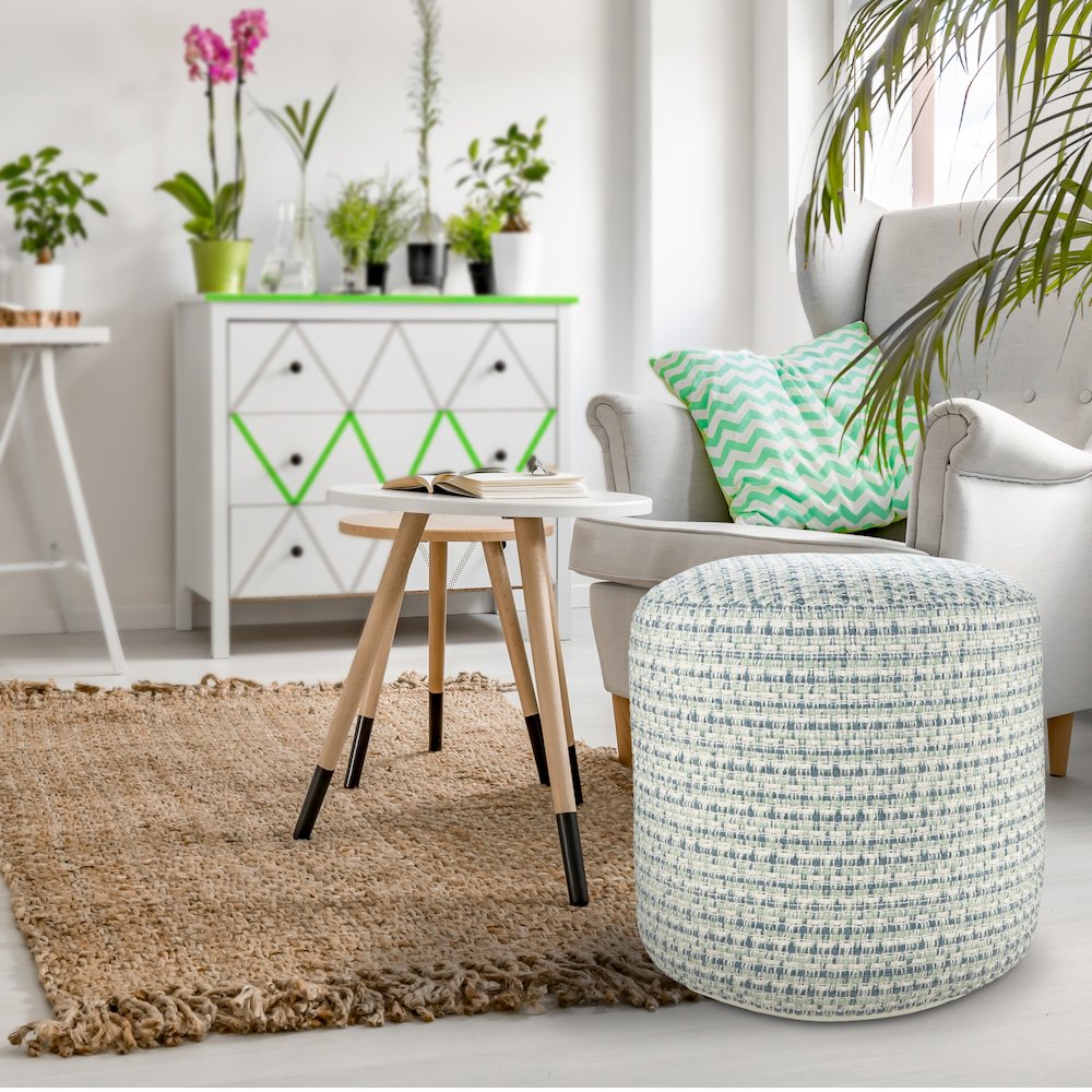 Atlantis Performance Outdoor Pouf in Blue/Green, 20" x 20" x 20". Picture 8