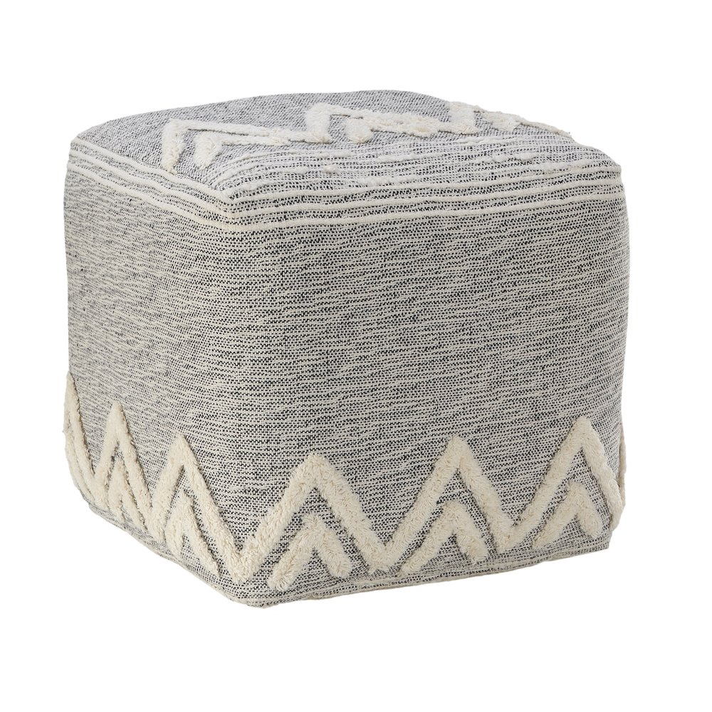 Morningside Performance Indoor Pouf in Gray/Ivory, 16" x 16" x 16". Picture 1