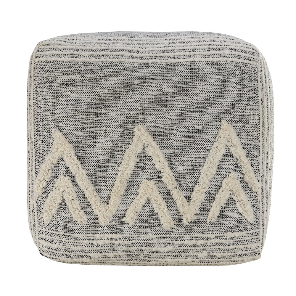 Morningside Performance Indoor Pouf in Gray/Ivory, 16" x 16" x 16". Picture 3