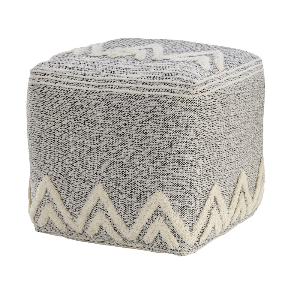 Morningside Performance Indoor Pouf in Gray/Ivory, 16" x 16" x 16". Picture 5