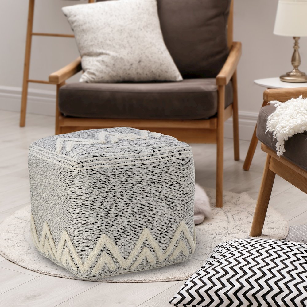 Morningside Performance Indoor Pouf in Gray/Ivory, 16" x 16" x 16". Picture 7