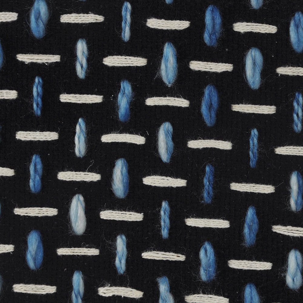 Havana Performance Indoor Pouf in Black/Blue, 16" x 16" x 16". Picture 2
