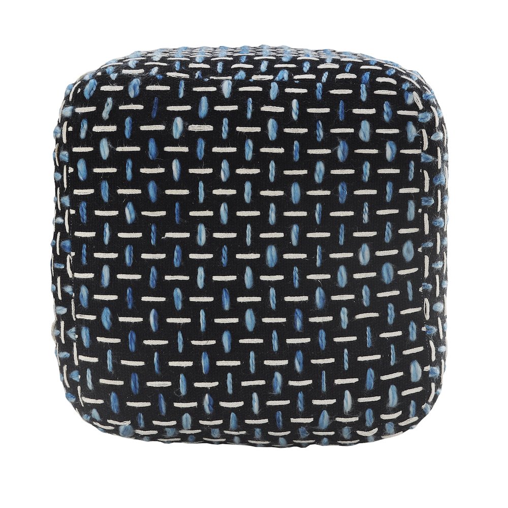Havana Performance Indoor Pouf in Black/Blue, 16" x 16" x 16". Picture 3