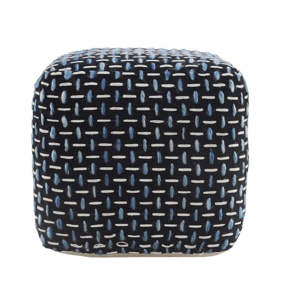 Havana Performance Indoor Pouf in Black/Blue, 16" x 16" x 16". Picture 4