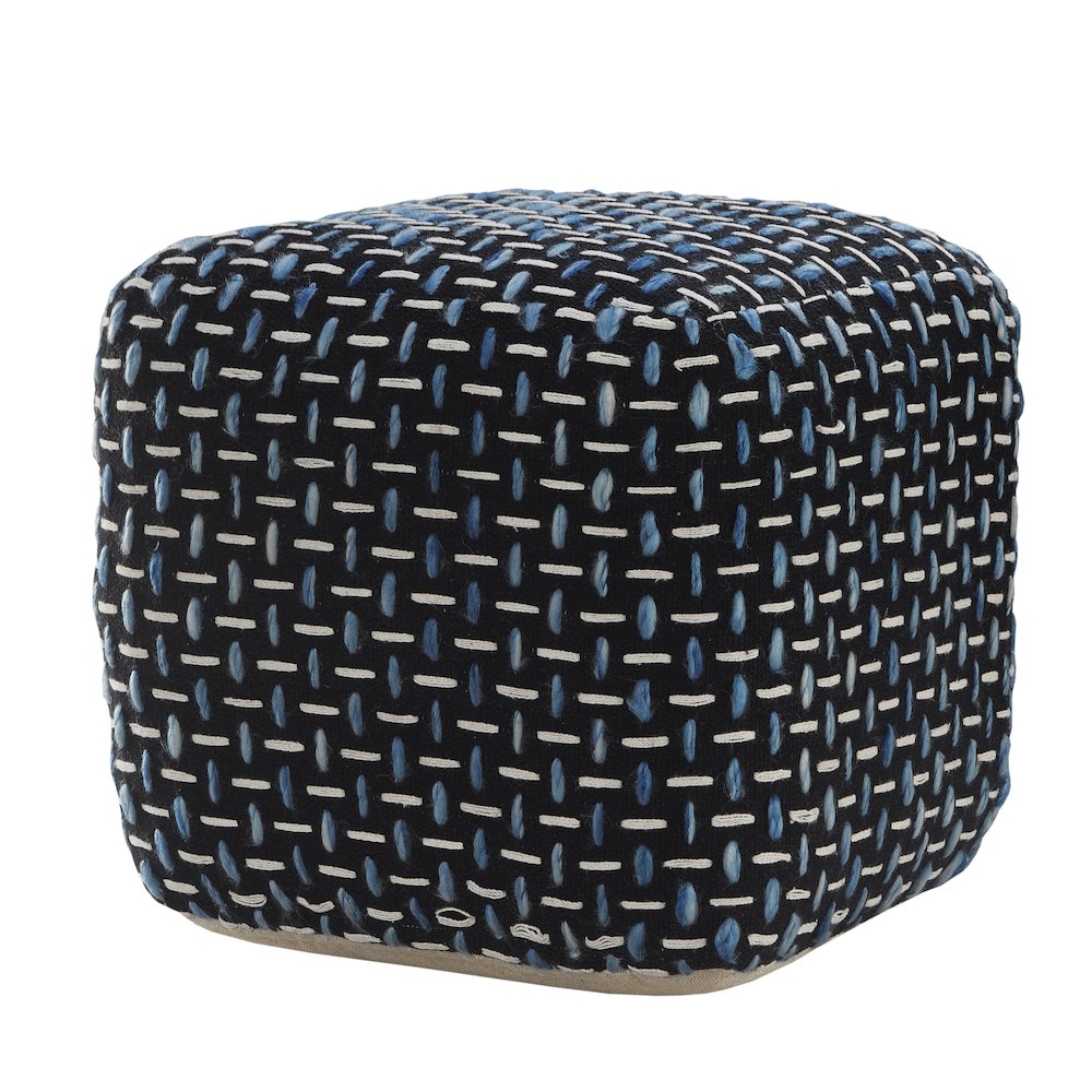 Havana Performance Indoor Pouf in Black/Blue, 16" x 16" x 16". Picture 5