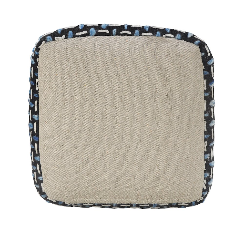 Havana Performance Indoor Pouf in Black/Blue, 16" x 16" x 16". Picture 6
