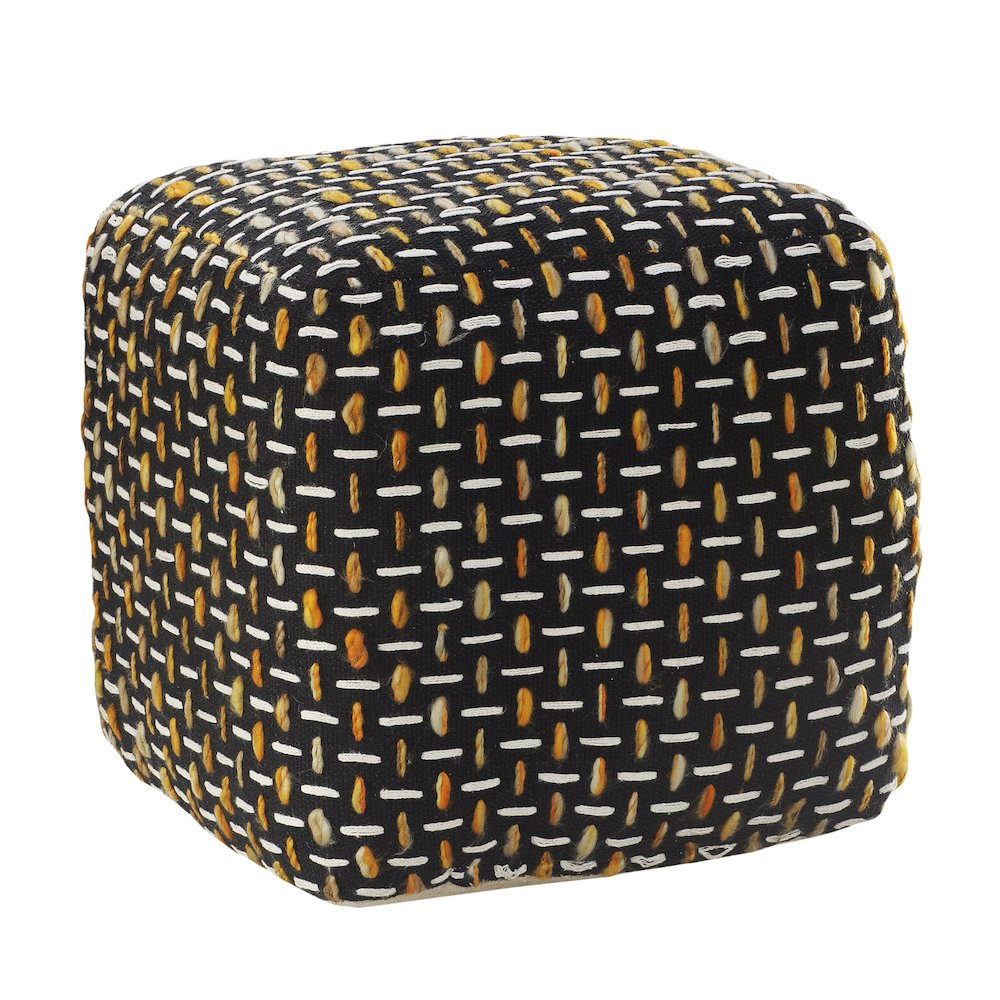 Havana Performance Indoor Pouf in Black/Yellow, 16" x 16" x 16". Picture 1