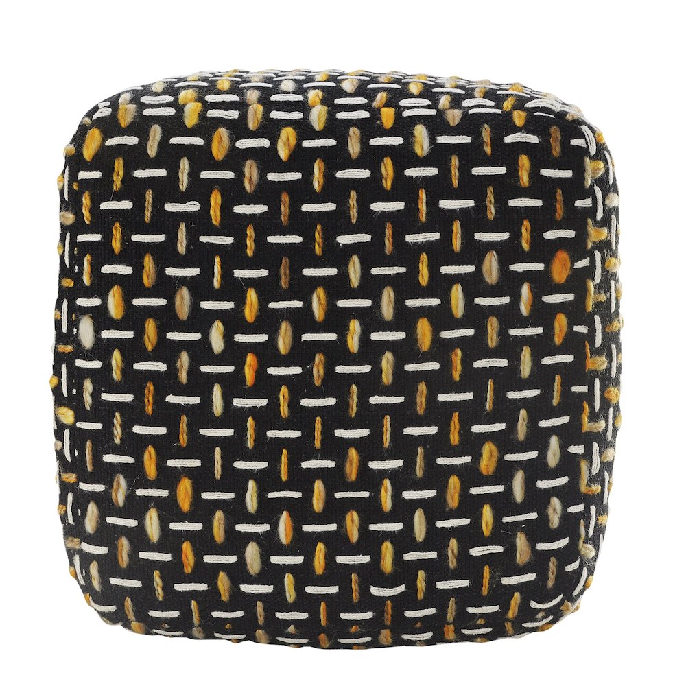 Havana Performance Indoor Pouf in Black/Yellow, 16" x 16" x 16". Picture 3