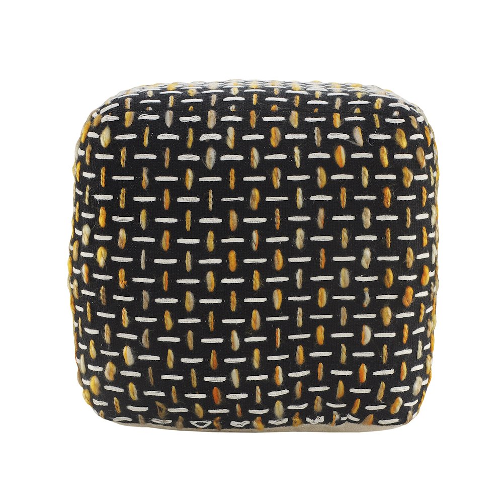 Havana Performance Indoor Pouf in Black/Yellow, 16" x 16" x 16". Picture 4