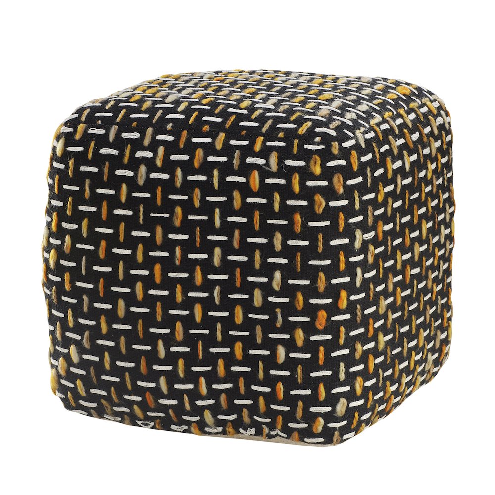 Havana Performance Indoor Pouf in Black/Yellow, 16" x 16" x 16". Picture 5