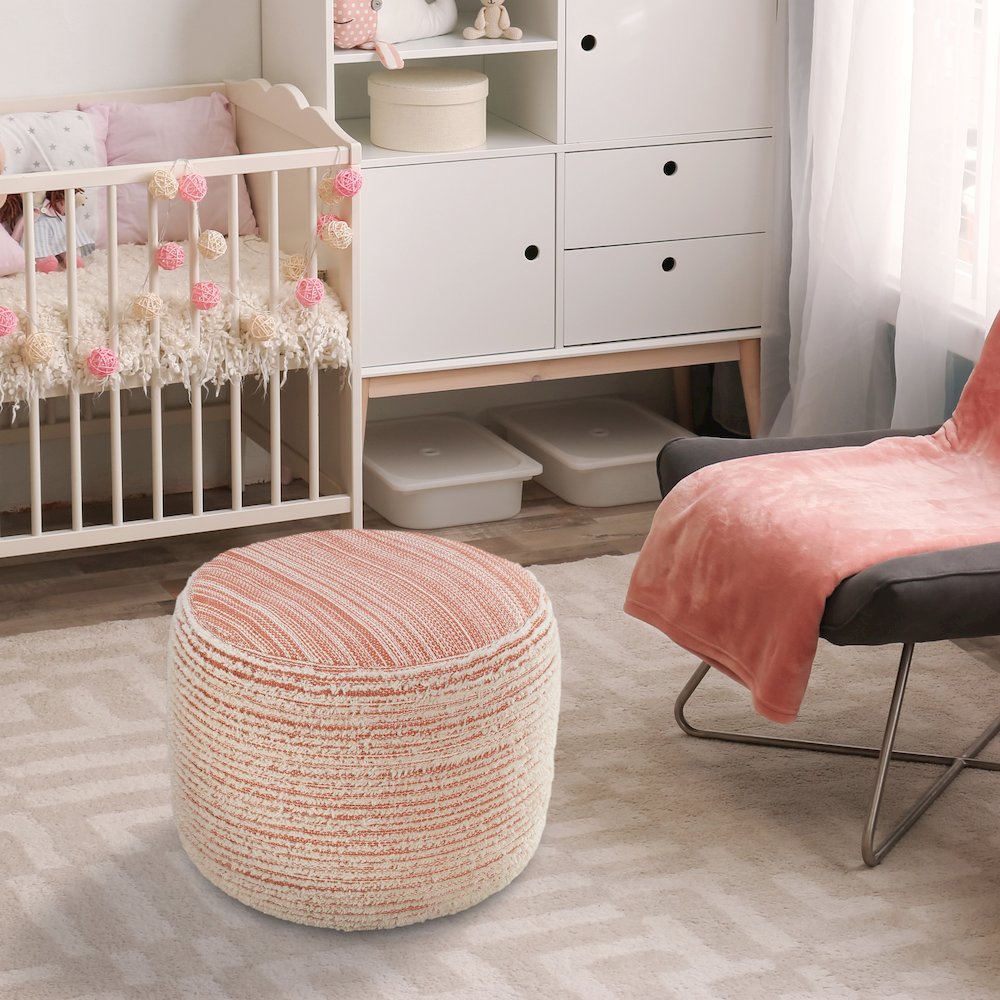 Havana Performance Indoor Pouf in Pink/White, 18" x 18" x 14". Picture 7