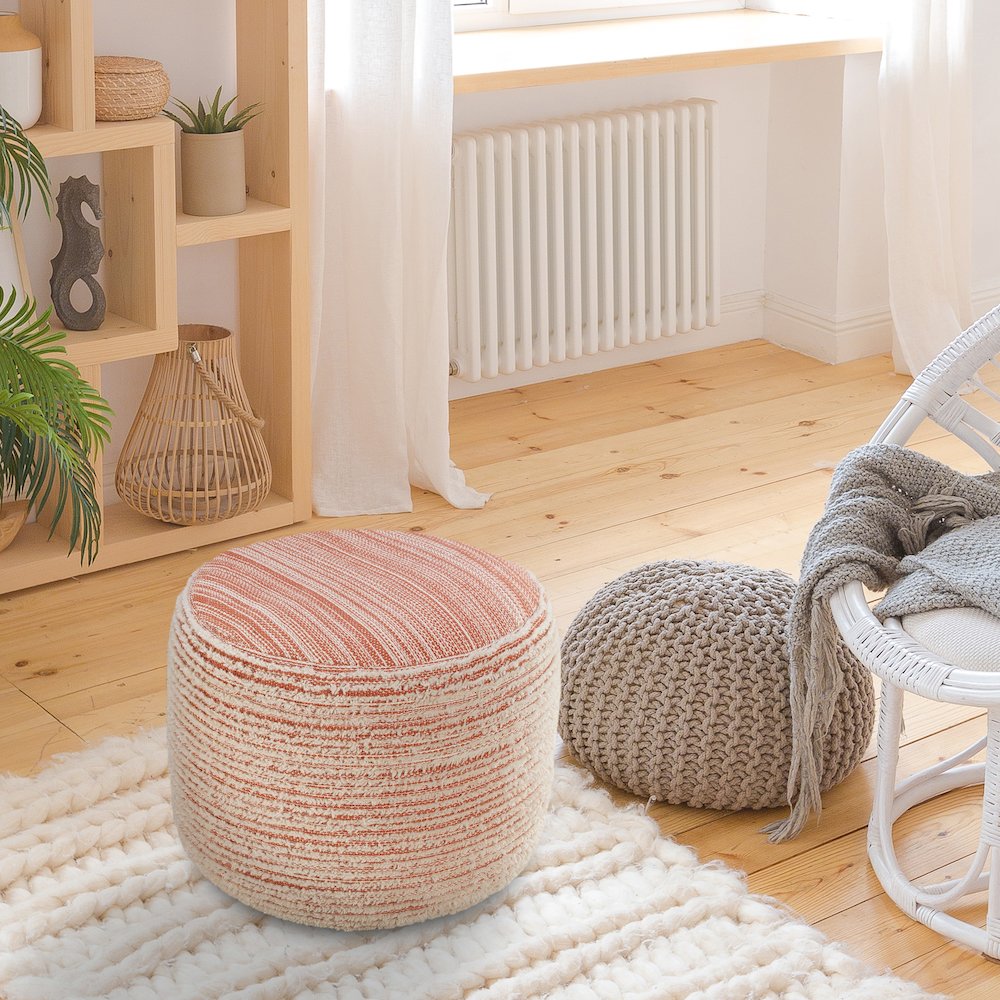 Havana Performance Indoor Pouf in Pink/White, 18" x 18" x 14". Picture 8
