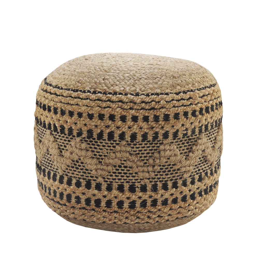 Spruce Jute Blend Indoor Pouf in Tan/Black, 18" x 18" x 14". Picture 1
